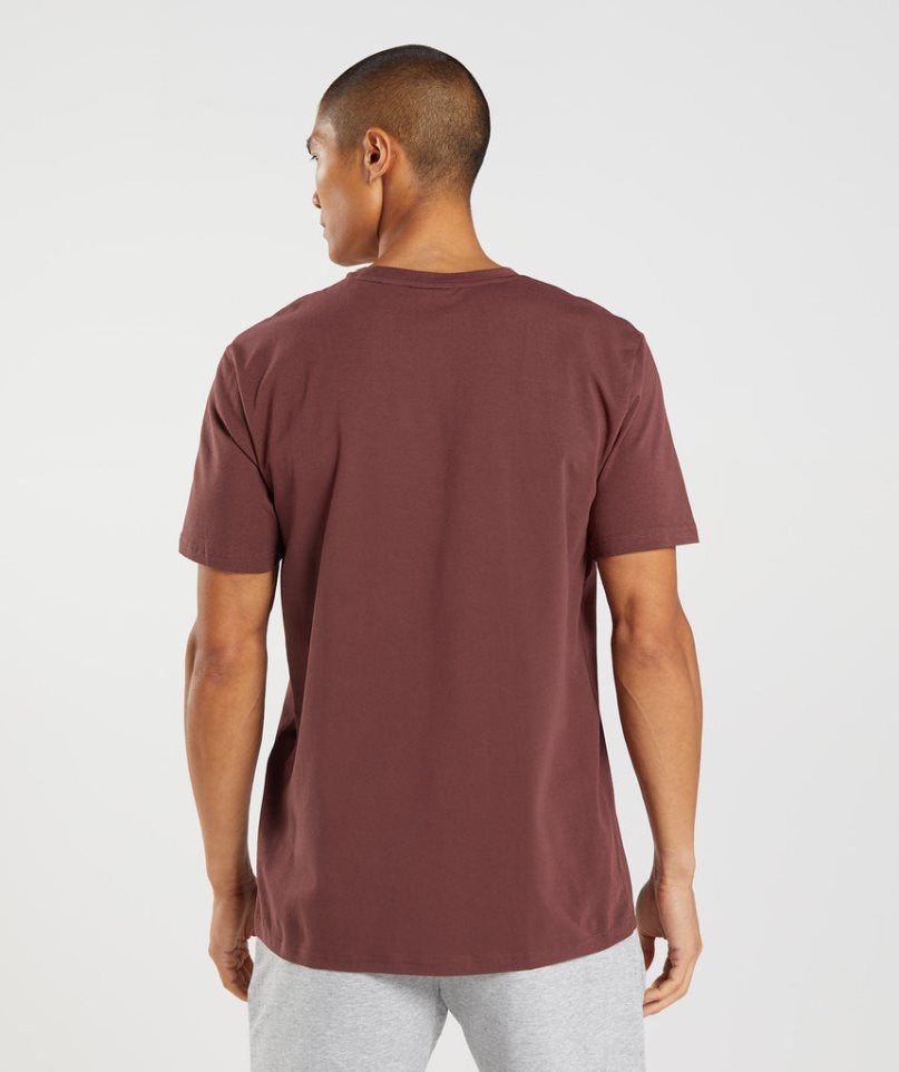 Men's Gymshark Block T-Shirts Burgundy | NZ 3XAGFW